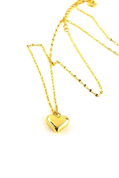 İtalyan 925Ayar Gümüş Üzerine  Altın Kaplama Bombeli Kalp Kolye ürün görseli