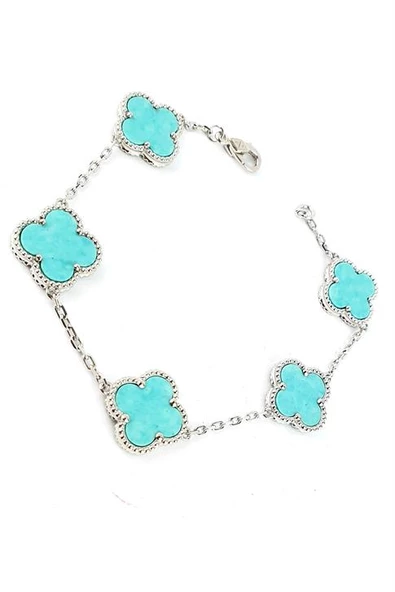 Amazonit Taşlı 925 Ayar Gümüş Yonca Bileklik ürün görseli