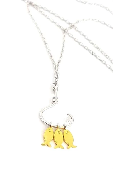 Olta Ucunda Balık Figürlü 925Ayar Gümüş Tasarım İtalyan Kolye ürün görseli