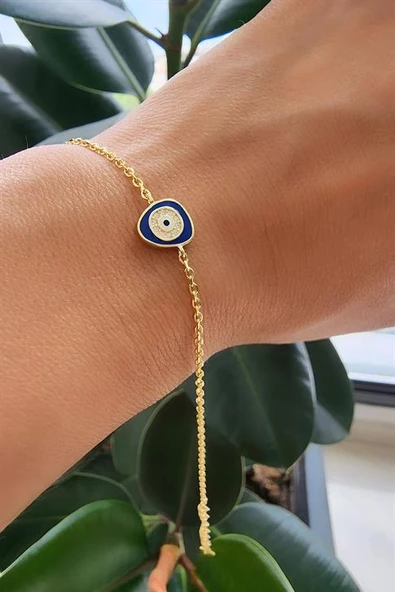 Mineli Nazar Boncuklu 925 Ayar Gumuş Uzerıne Altın Kaplama Bıleklık ürün görseli