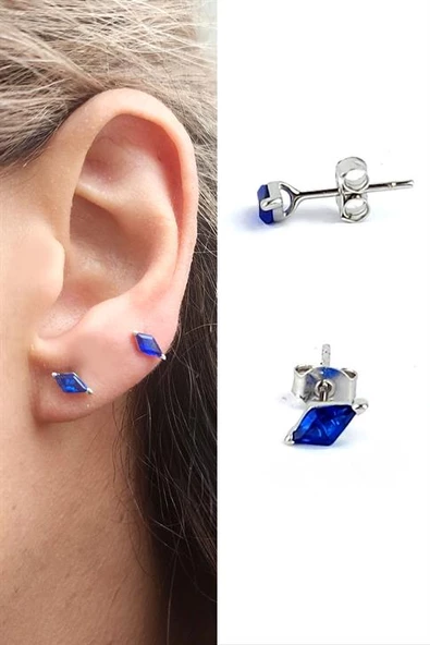 Lacivert Zirkon Taşlı 925 Ayar Gümüş Konik Küpe ürün görseli