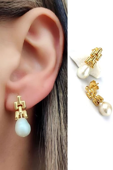 İtalyan 925 Ayar Gümüş Tasarım İnci Küpe ürün görseli