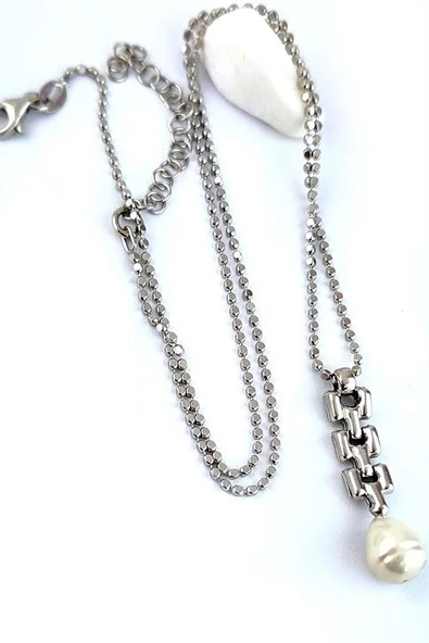 İtalyan 925 Ayar Gümüş  Tasarım İnci Kolye ürün görseli