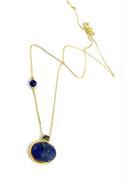 Lapis Lazuli Taslı 925 Ayar Gumus Uzerıne Altın Kaplama Tasarım Dogal Tas Kolye ürün görseli