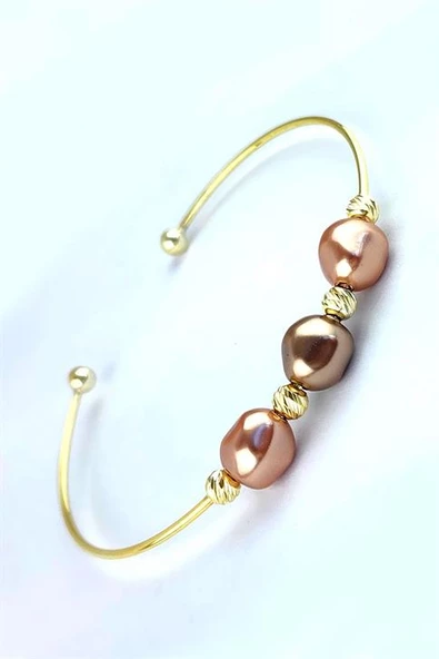 Cikolata Renkli Barok İncili 925 Ayar Gümüş Üzerıne Altın Kaplama Tasarım Bıleklık ürün görseli