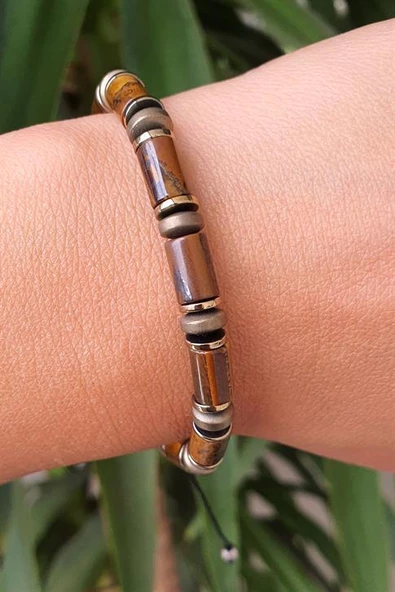 Kaplan Gözü Ve Hematit Taşlı El.İşi Tasarım Doğal Taş Bileklik ürün görseli