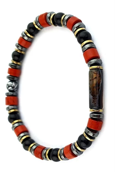 Yemen Akik Oniks Hematit  Akik  Taşlı Tasarım Doğal Taş Bileklik Özel Seri ürün görseli