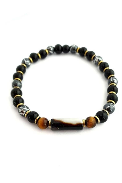 Yemen Akik Hematit Oniks Kaplan Gözü Taşlı Tasarım Doğal Taş Bileklik Özel Seri ürün görseli