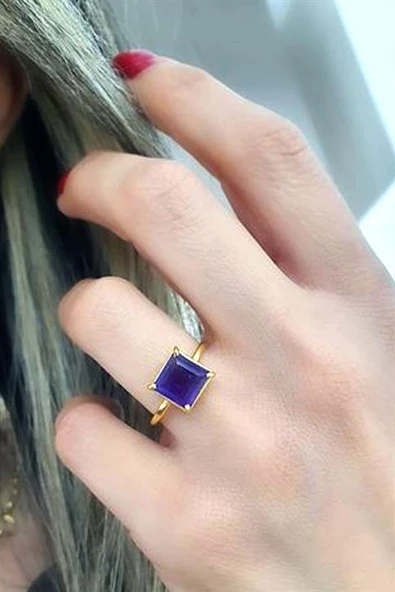 Ametist Taşlı 925Ayar Gümüş Üzerine Altın Kaplama Tasarım Doğal Taş Yüzük ürün görseli