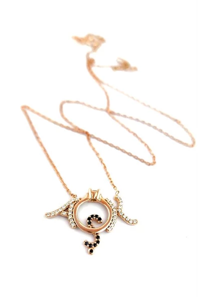 Aşk Yazılı 925 Ayar Gümüş Üzerıne Rose Altın Kaplama Kolye ürün görseli