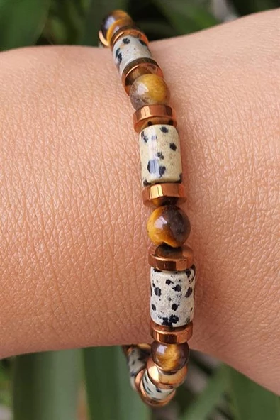 Jasper Akik Hematit Ve Kaplan Gözü Taşlı Tasarım Doğal Taş Bileklik ürün görseli