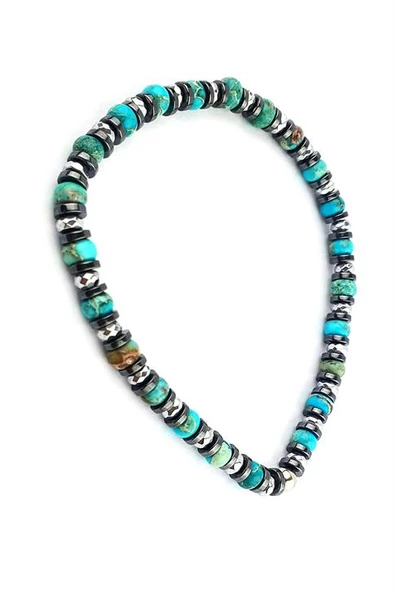 Turkuaz Ve Hematit Taşlı El.İşi Tasarım Doğal Taş Bileklik ürün görseli