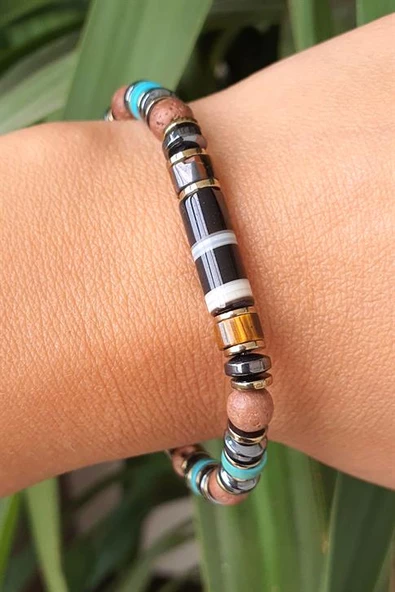 Yemen Akik Turkuaz Hematit Volkanik  Taşlı Tasarım Doğal Taş Bileklik Özel Seri ürün görseli