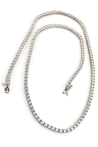 Pırlanta Parlaklığında Swarovski Taşlı 925Ayar Gümüş Su Yolu Tenis Kolye ürün görseli