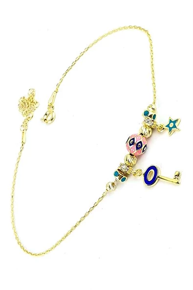 Mine İşçiliği 925Ayar Gümüş Üzerine Altın Kaplama Trend Halhal ürün görseli