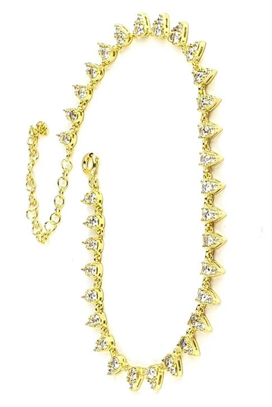 Zirkon Taş Detaylı 925Ayar Gümüş Üzerine Altın Kaplama Luxury Tasarım Su Yolu Halhal ürün görseli