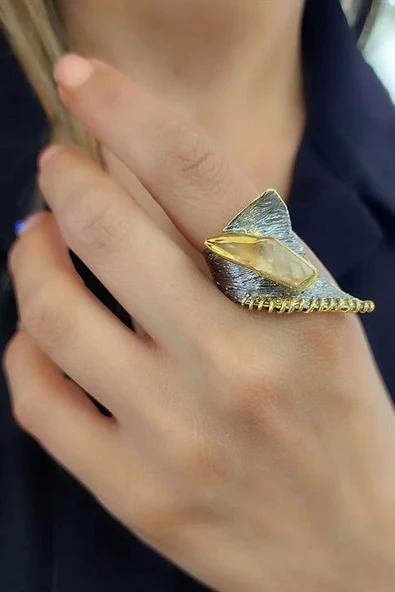 Sitrin Taşlı 925 Ayar Gümüş Özel Tasarım Yüzük ürün görseli