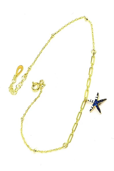 Deniz Yıldızı Figürlü 925Ayar Gümüş Üzerine Altın Kaplama Trend Halhal ürün görseli