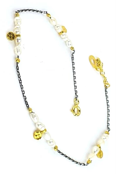 Incili El İşi Tasarım Gümüş Halhal ürün görseli