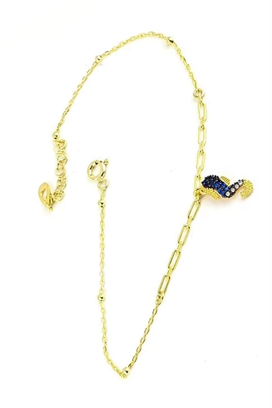 Deniz Atı Figürlü 925Ayar Gümüş Üzerine Altın Kaplama Trend Halhal ürün görseli