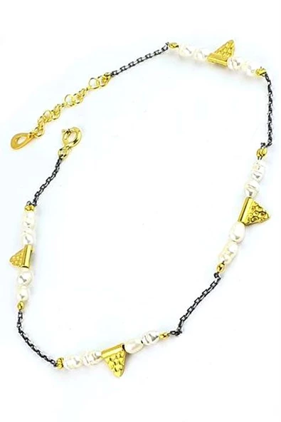 Incili El İşi Tasarım Gümüş Halhal ürün görseli