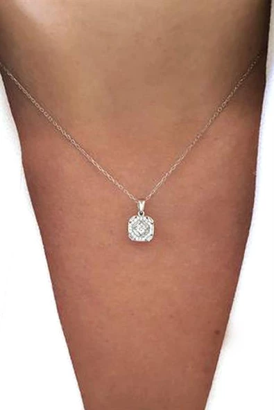 Baget Taşlı 925Ayar Gümüş Tek Taş Kolye ürün görseli