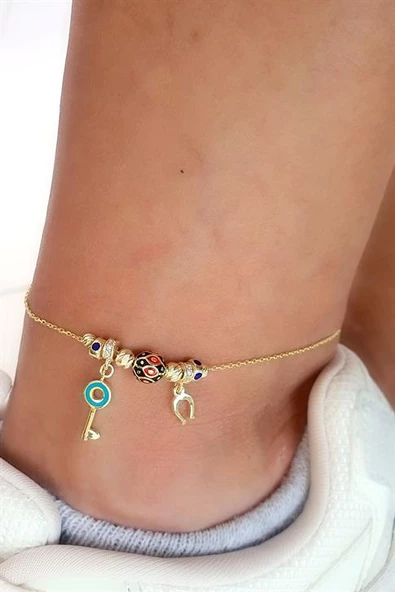 Mine İşçiliği 925Ayar Gümüş Üzerine Altın Kaplama Trend Halhal ürün görseli