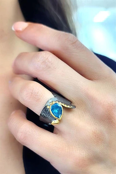 Aquamarin Taşlı 925 Ayar Gümüş Tasarım Yüzük ürün görseli