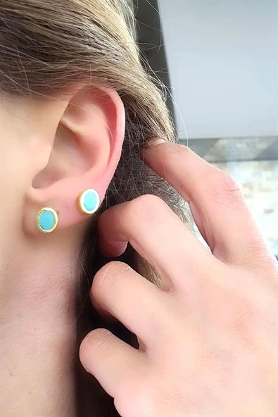 Larimar  Taşlı 925Ayar Gümüş Üzerine Altın Kaplama Tasarım Doğal Taş Oval Küpe