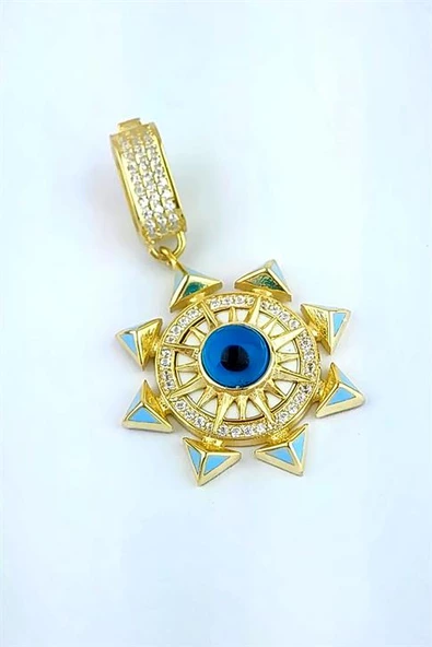 Mineli Nazar Boncuklu 925Ayar Gümüş Luxury Tasarım Madalyon Kolye Ucu ürün görseli