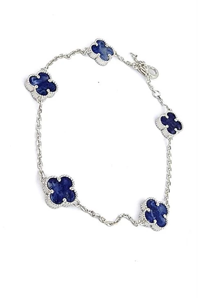 Sodalit Taş Detaylı 925Ayar Gümüş İtalyan Tasarımı Yonca Bileklik ürün görseli