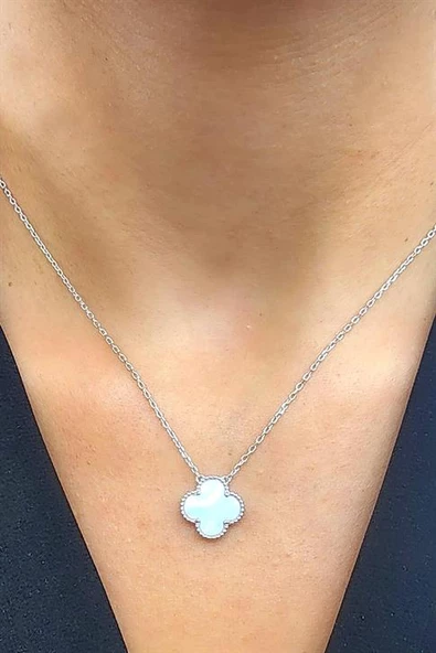 Sedef Taşlı 925Ayar Gümüş İtalyan Özel Seri Yonca Kolye ürün görseli