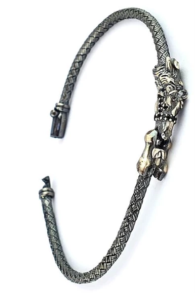 At Figürlü 925Ayar Gümüş Siyah Rodajli Tarz Erkek Bileklik ürün görseli