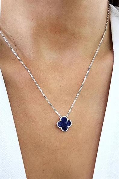 Sodalit Taş Detaylı 925Ayar Gümüş İtalyan Tasarımı Yonca Kolye Özel Seri ürün görseli