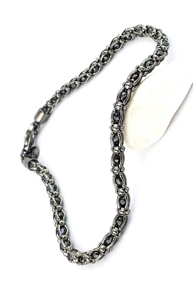 İtalyan 925Ayar Gümüş Siyah Rodajli İçi Oniks Taş Detaylı Tasarım Erkek Bileklik ürün görseli