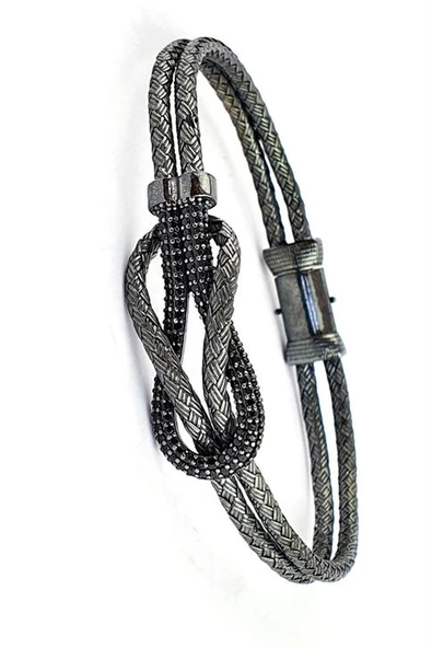 Oniks Taş Detaylı 925Ayar Gümüş Siyah Rodajli Tasarım Erkek Bileklik ürün görseli