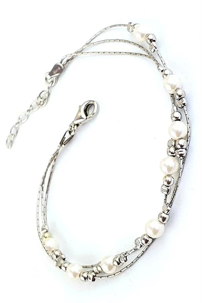 İtalyan 925Ayar Gümüş İnci Detaylı Tasarım Bileklik ürün görseli