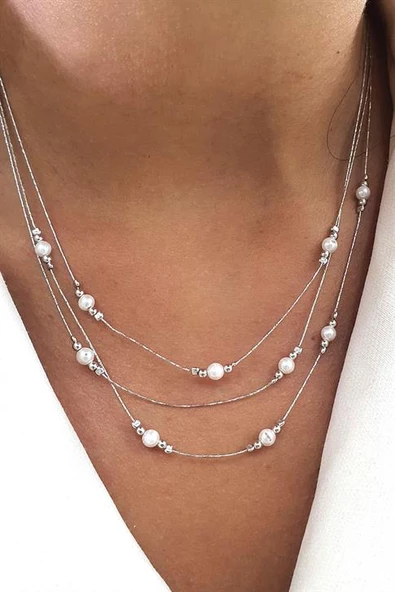 İtalyan Tasarımı 925 Ayar Gümüş İncili Trend Kolye ürün görseli