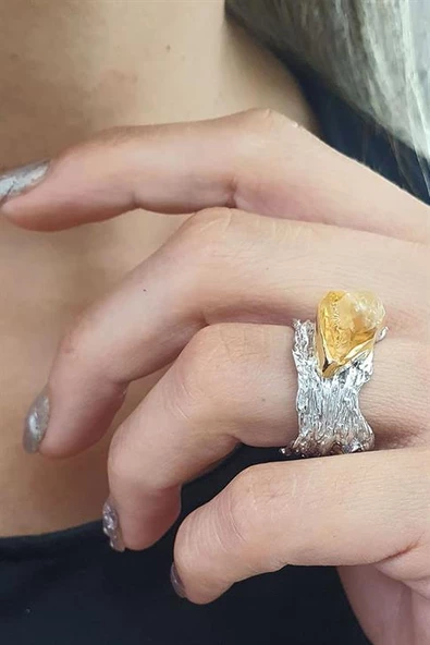 Sitrin Taşlı 925Ayar Gümüş Tasarım Yüzük ürün görseli