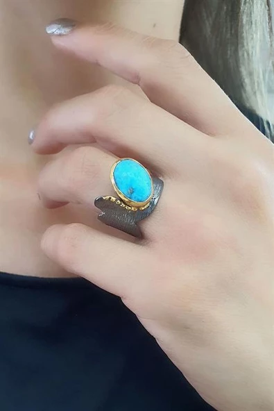 Turkuaz Taşlı 925 Ayar Gümüş Tasarım Yüzük ürün görseli