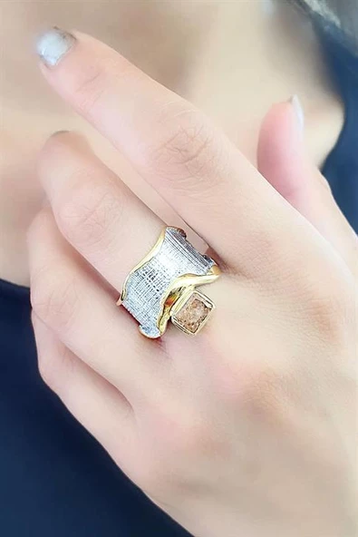 Sitrin Taşlı 925Ayar Gümüş Tasarım Yüzük ürün görseli