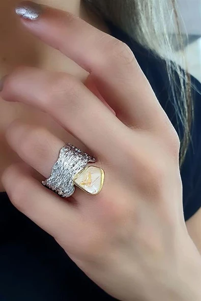 Rutil Kuvars Taşlı 925 Ayar Gümüş Tasarım Yüzük ürün görseli