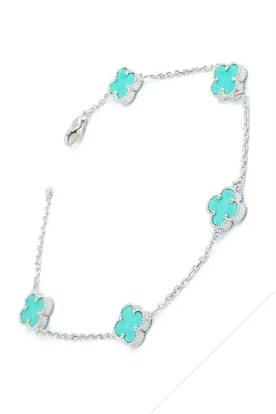 Amazonit Taş Detaylı 925Ayar Gümüş  İtalyan Tasarımı Yonca Bileklik ürün görseli