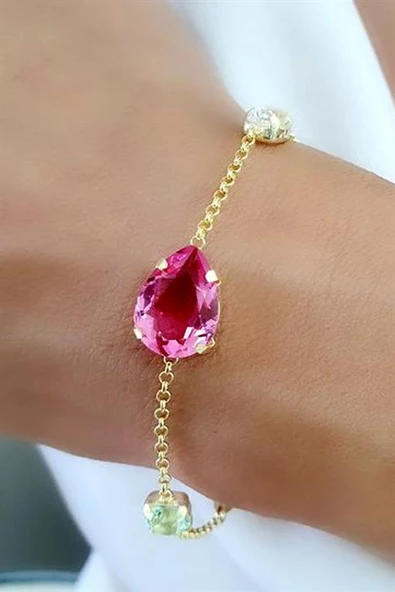 Swarovski Taşlı 925Ayar Gümüş Üzerine Altın Kaplama Tasarım Bileklik ürün görseli