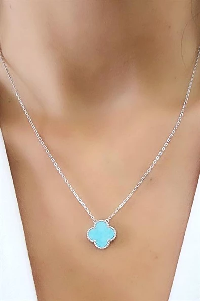 Amazonit Taşlı 925 Ayar Gümüş Yonca Kolye ürün görseli