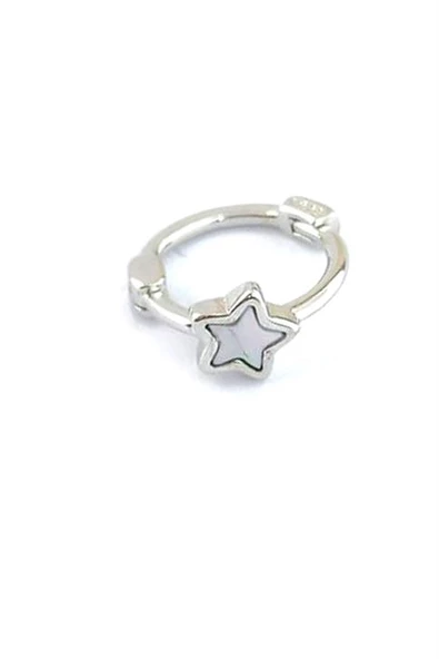Sedef Taş Detaylı 925Ayar Gümüş  Yıldız Figürlü Tragus Kıkırdak Halka Piercing ürün görseli