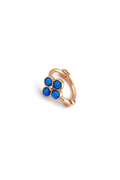 Opal Taşlı 925Ayar Gümüş Üzerine Rose Altın Kaplama Çiçek Figürlü Kıkırdak Tragus Halka Küpe