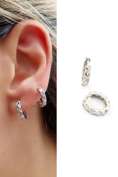 İtalyan 925Ayar Gümüş  Zirkon Taş Detaylı Trend Küpe ürün görseli