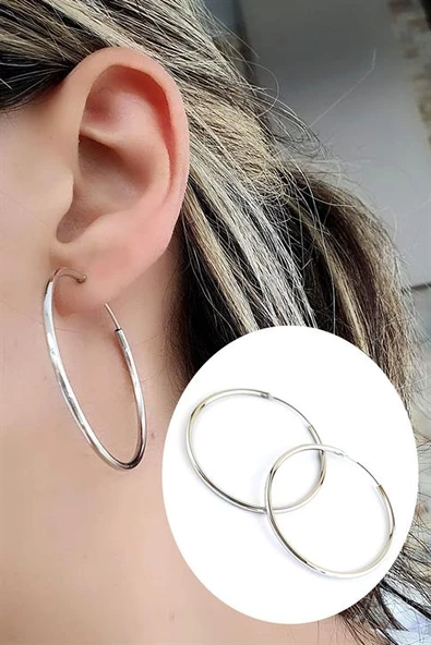 925Ayar Gümüş Trend Halka Küpe Çap 4.5Cm ürün görseli