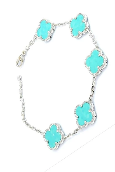 Amazonit Taş Detaylı 925Ayar Gümüş İtalyan Tasarımı Yonca Bileklik ürün görseli